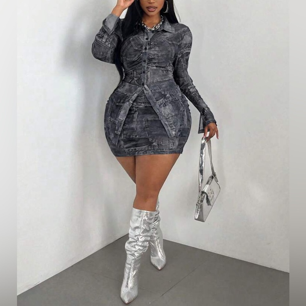 Stylish Black Denim Effect 2 pc Set